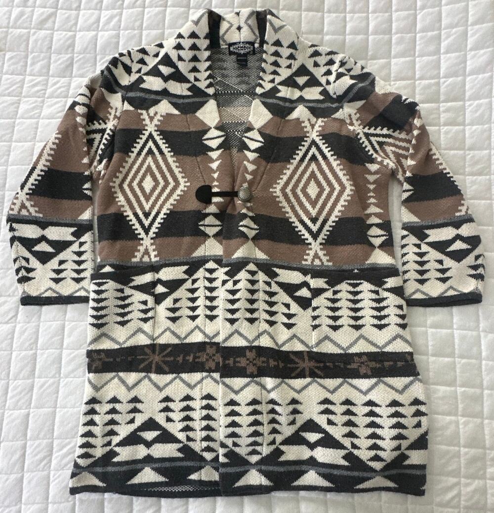 Oliver O Sweater Womens 2X Long Cardigan Aztec Toggle Close Southwest Boho Chic